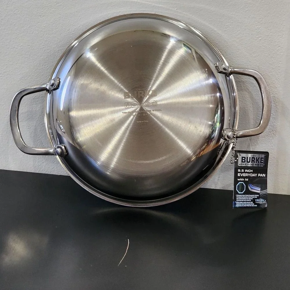 David Burke Geo Clad‎ 9.5in Tri-Ply Stainless Steel Frying Pan With Lid Cookware